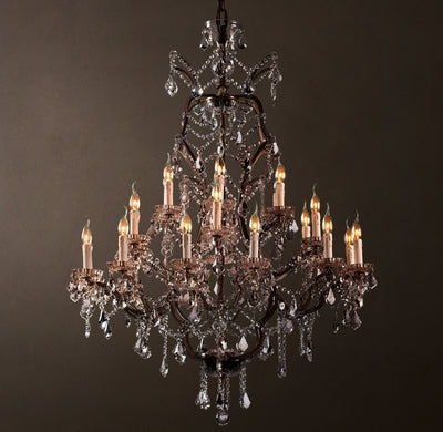 Sculptural 19th C. Rococo Iron & Crystal Round Chandelier – 40" Rustic Iron/Clear Crystal