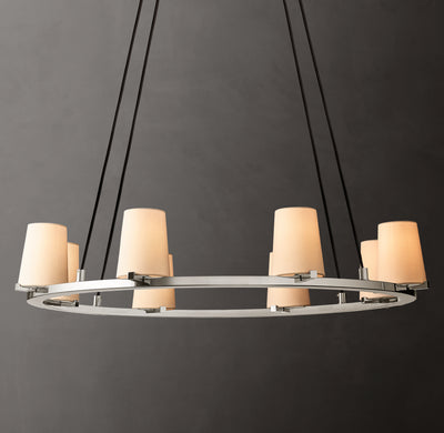 Artisan Pauillac Fabric Shade Round Chandelier – 36" Polished Nickel