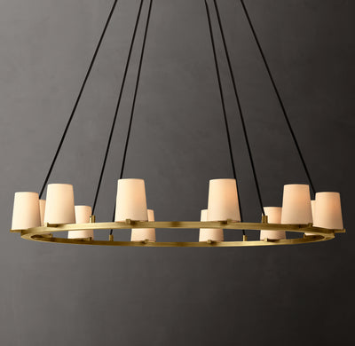 Artisan Pauillac Fabric Shade Round Chandelier – 48" Lacquered Burnished Brass