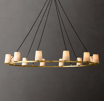 Artisan Pauillac Fabric Shade Round Chandelier – 60" Lacquered Burnished Brass