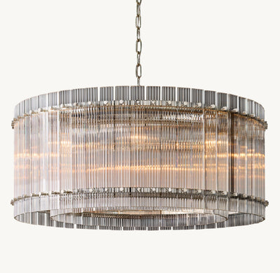 Sculptural San Marco Glass Round Chandelier – 37" Polished Nickel
