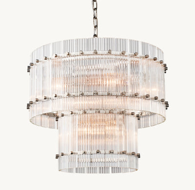 Sculptural San Marco Glass Two-Tier Round Chandelier – 22" Polished Nickel