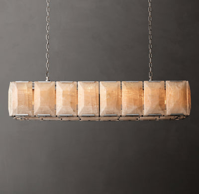 Signature Harlow Calcite Rectangular Chandelier – 54" Polished Stainless Steel