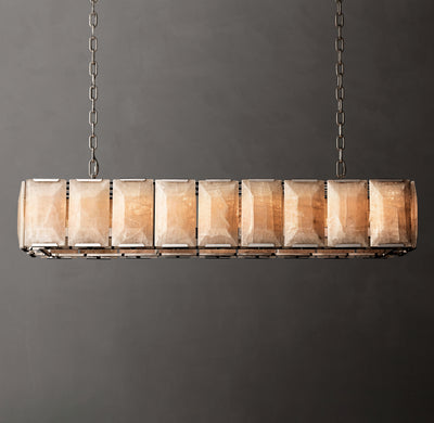 Signature Harlow Calcite Rectangular Chandelier – 62" Polished Stainless Steel