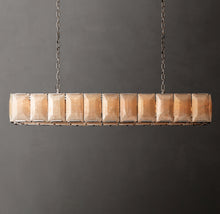 Signature Harlow Calcite Rectangular Chandelier – 74" Polished Stainless Steel