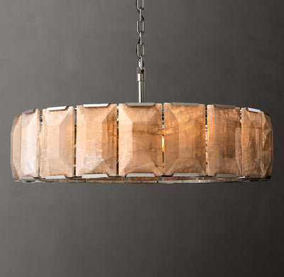 Signature Harlow Calcite Round Chandelier – 43" Polished Stainless Steel