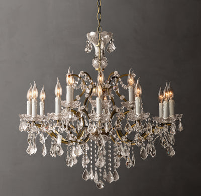Sculptural 19th C. Rococo Iron & Crystal Round Chandelier – 33" Antiqued Brass/Clear Crystal