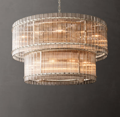 Sculptural San Marco Glass Two-Tier Round Chandelier – 48" Polished Nickel