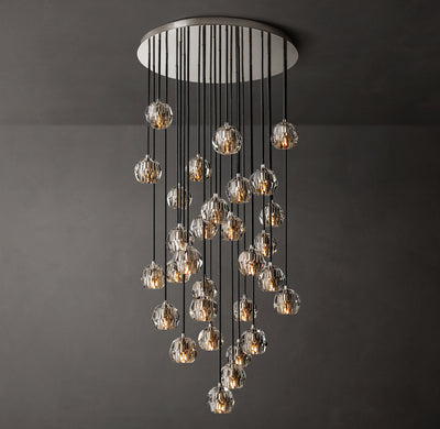 Heritage Boule De Cristal Clear Glass Round Cluster Chandelier – 30" Polished Nickel