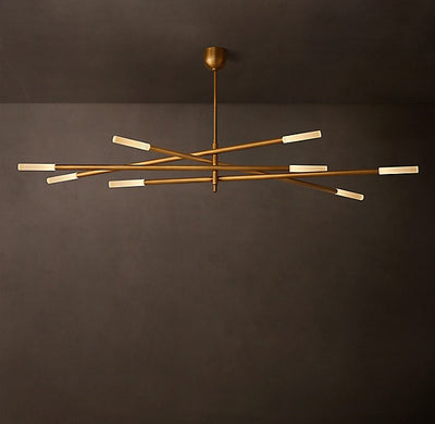Sculptural Rousseau 8-Light Mobile Etched Rod Chandelier