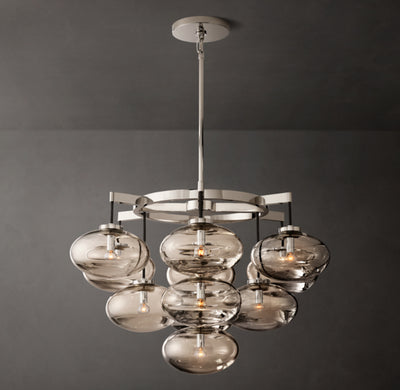 Sculptural Cabrette Clear Glass Round Chandelier