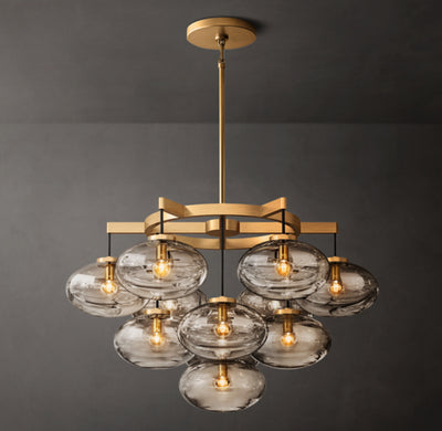 Sculptural Cabrette Clear Glass Round Chandelier
