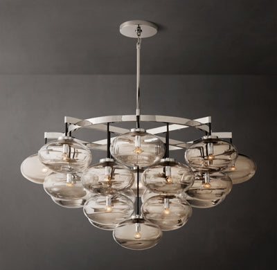 Sculptural Cabrette Clear Glass Round Chandelier