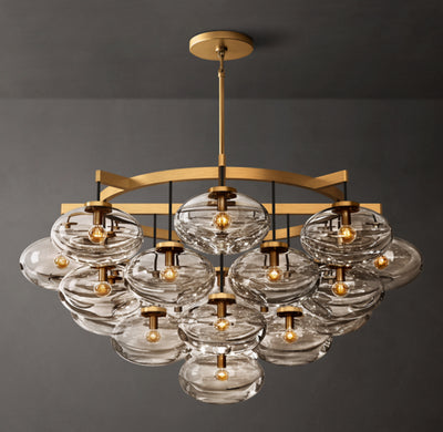 Sculptural Cabrette Clear Glass Round Chandelier