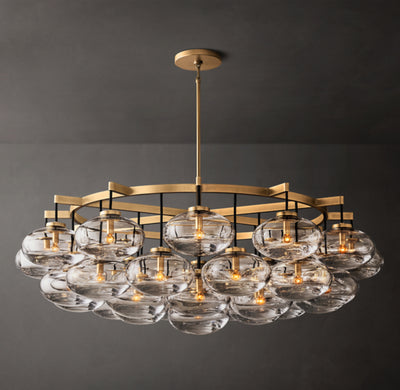 Sculptural Cabrette Clear Glass Round Chandelier