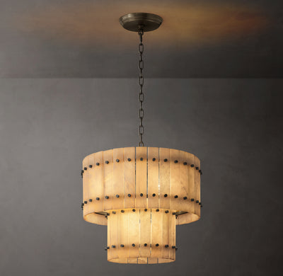 Sculptural San Marco Alabaster Two-Tier Round Chandelier – 22" Bronze