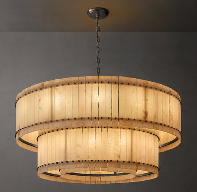 Sculptural San Marco Alabaster Two-Tier Round Chandelier – 60" Bronze