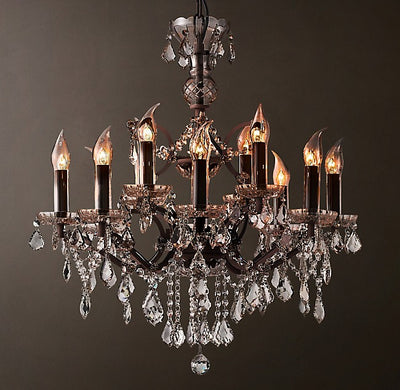 Sculptural 19th C. Rococo Iron & Crystal Outdoor Chandelier