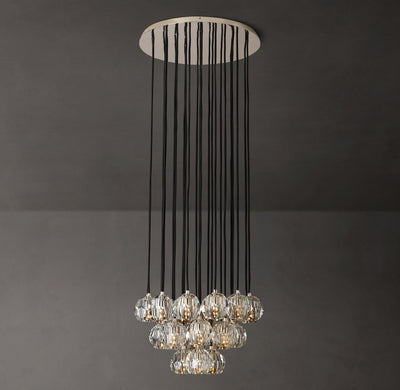 Heritage Boule De Cristal Clear Glass Round Cluster Chandelier – 24" Polished Nickel