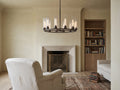 Lyla Chandelier in a small sitting room with a fireplace