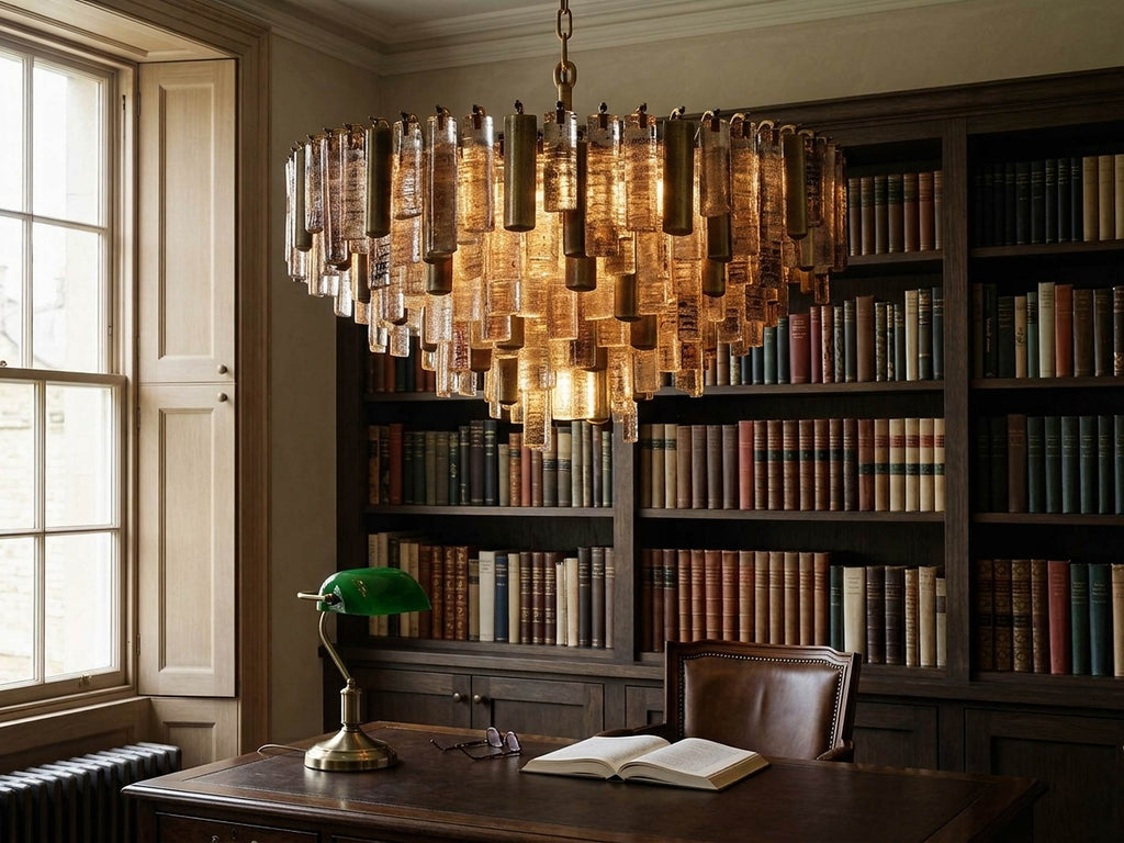 Neve Round Chandelier in a book-lined study