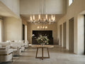 Andreas 12 Light Round Chandelier in Nickel in a boutique hotel lobby