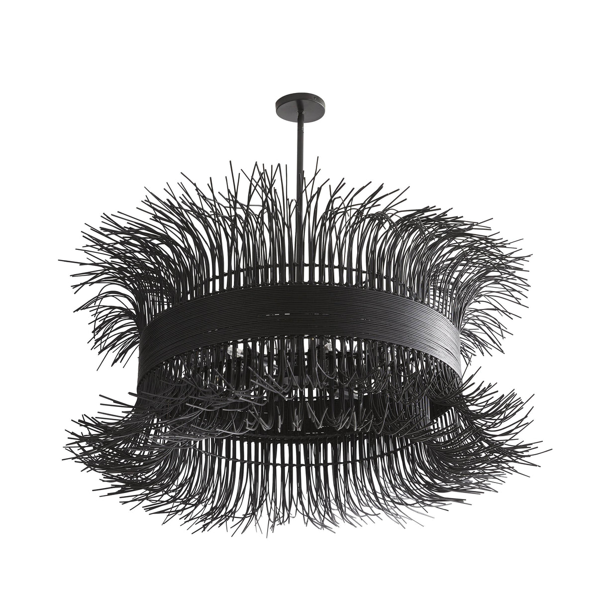 Sculptural Filamento Chandelier – Black, Rattan