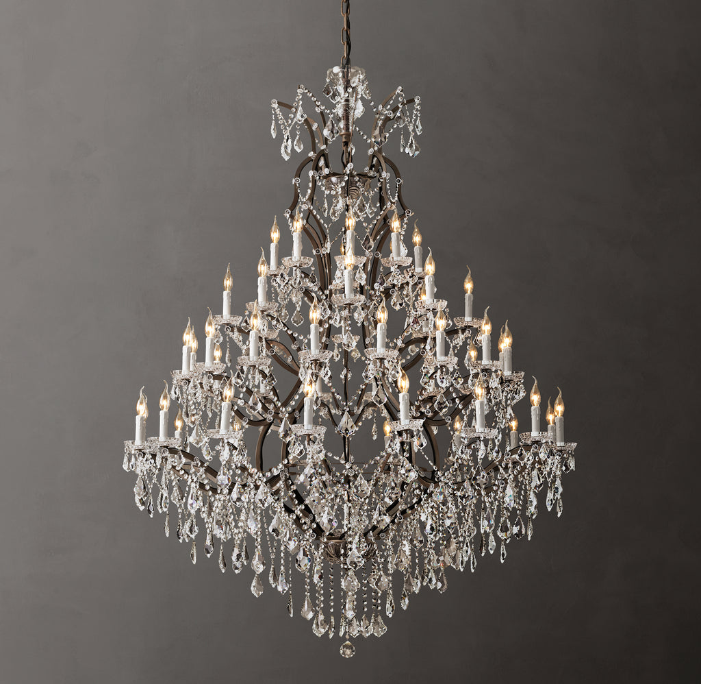 Sculptural 19th C. Rococo Iron & Crystal Round Chandelier