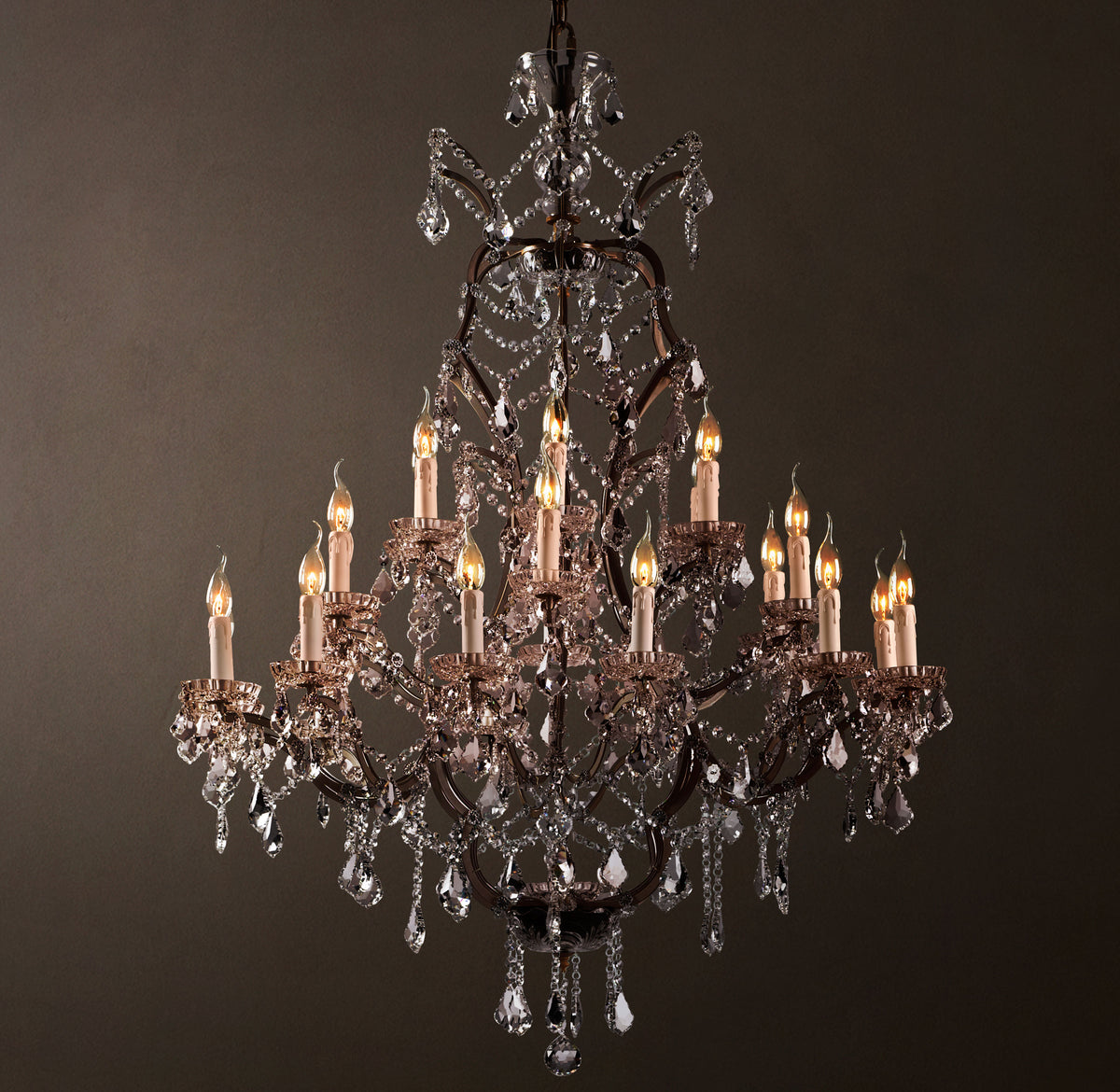 Sculptural 19th C. Rococo Iron & Crystal Round Chandelier