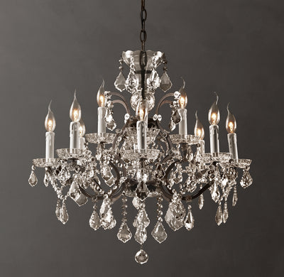 Sculptural 19th C. Rococo Iron & Crystal Round Chandelier – 28" Rustic Iron/Clear Crystal