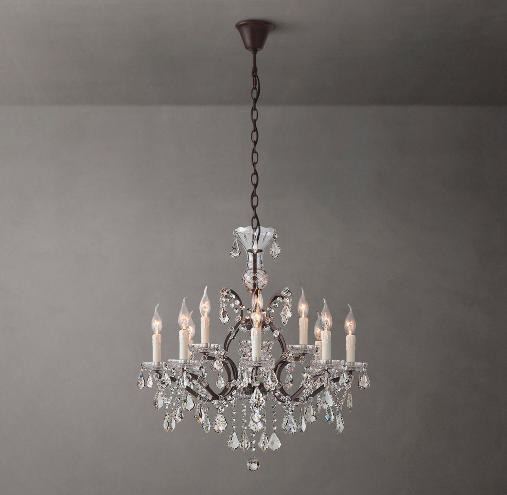 Sculptural 19th C. Rococo Iron & Crystal Round Chandelier – 28" Rustic Iron/Clear Crystal