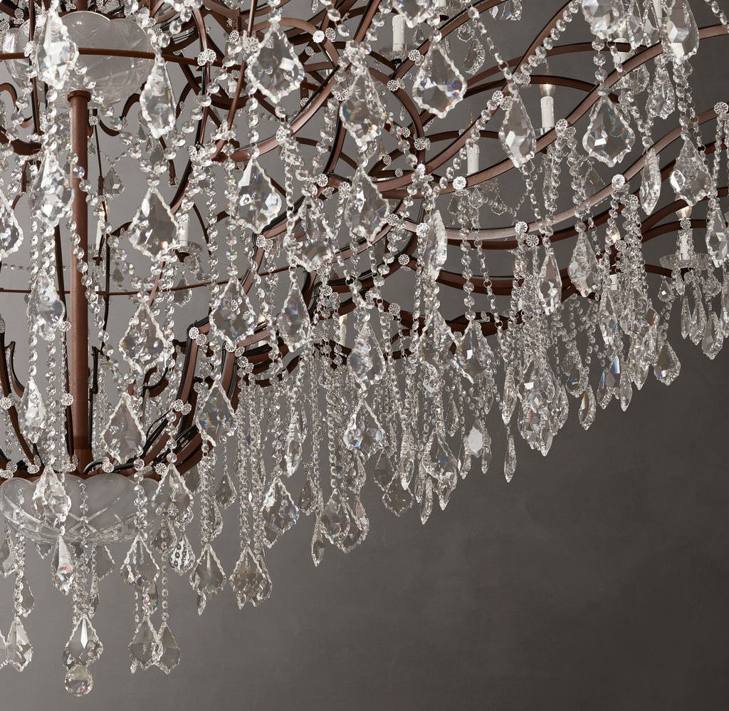 Sculptural 19th C. Rococo Iron & Crystal Round Chandelier – 101" Rustic Iron/Clear Crystal