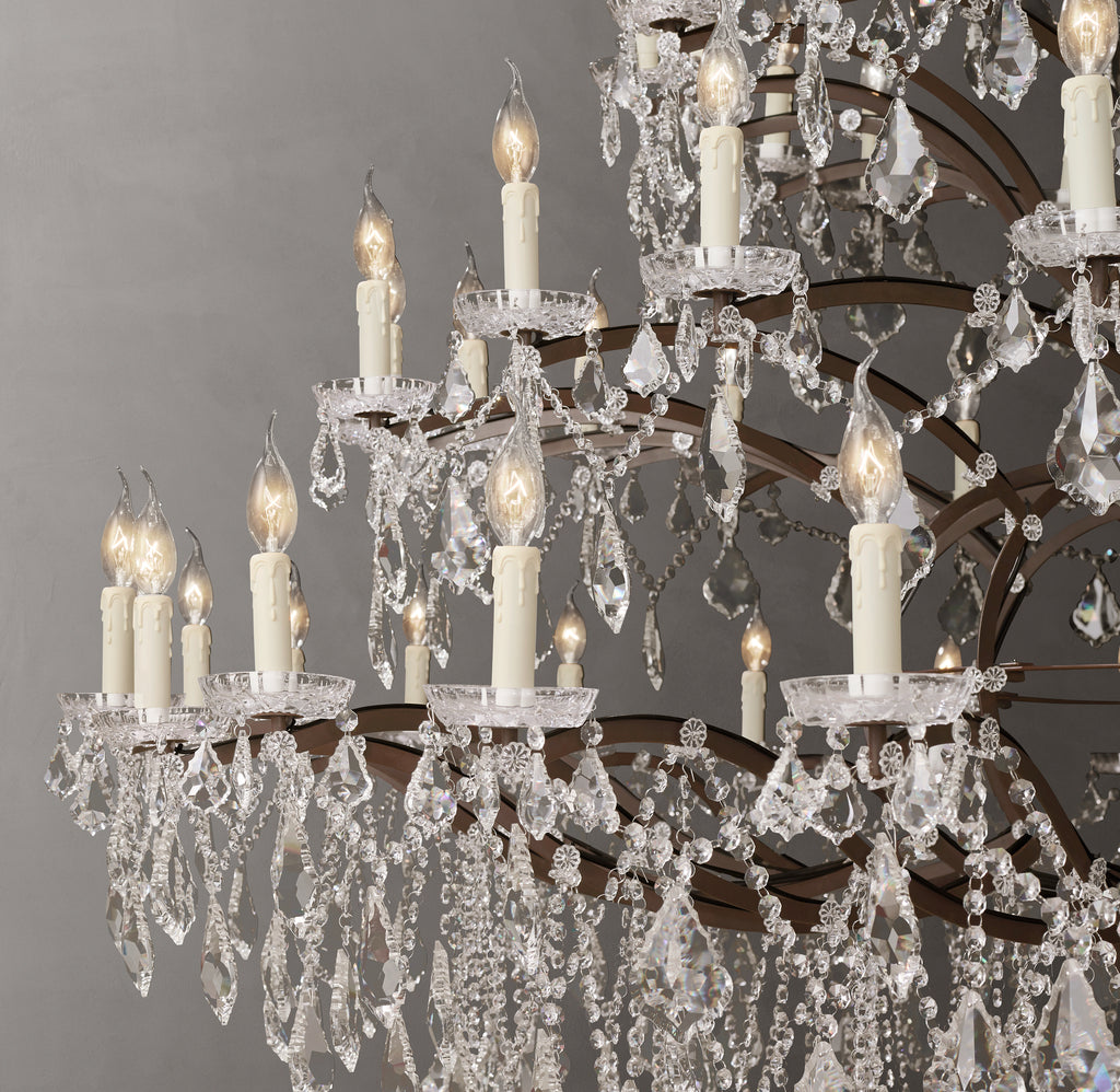 Sculptural 19th C. Rococo Iron & Crystal Round Chandelier – 101" Rustic Iron/Clear Crystal