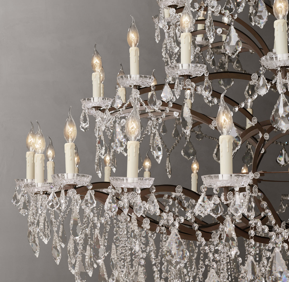 Sculptural 19th C. Rococo Iron & Crystal Round Chandelier – 101" Rustic Iron/Clear Crystal