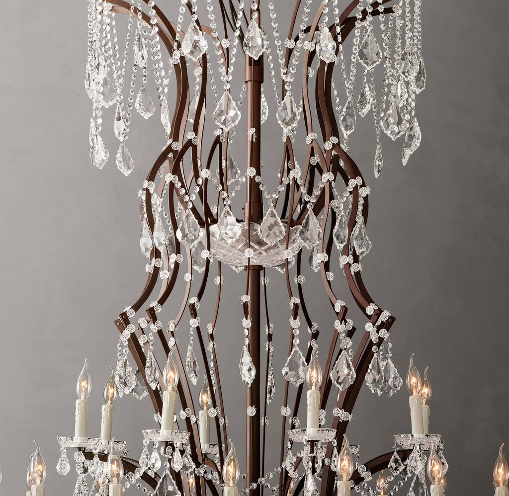 Sculptural 19th C. Rococo Iron & Crystal Round Chandelier – 101" Rustic Iron/Clear Crystal