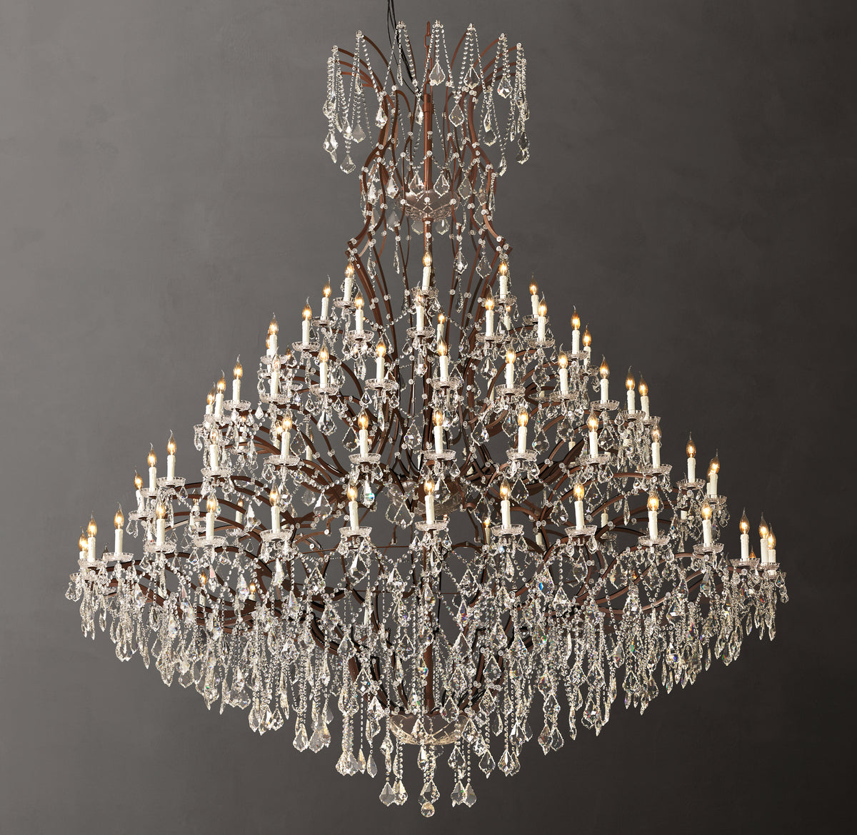 Sculptural 19th C. Rococo Iron & Crystal Round Chandelier