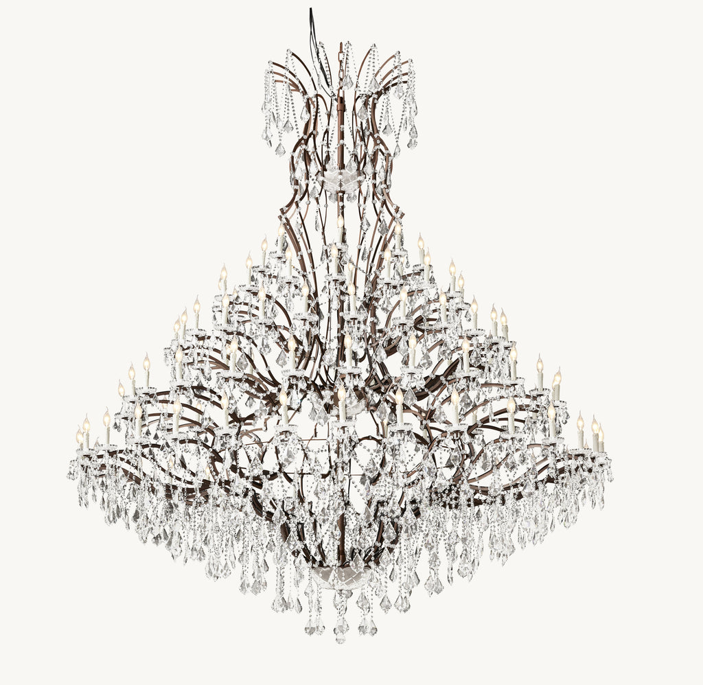 Sculptural 19th C. Rococo Iron & Crystal Round Chandelier, alternate view