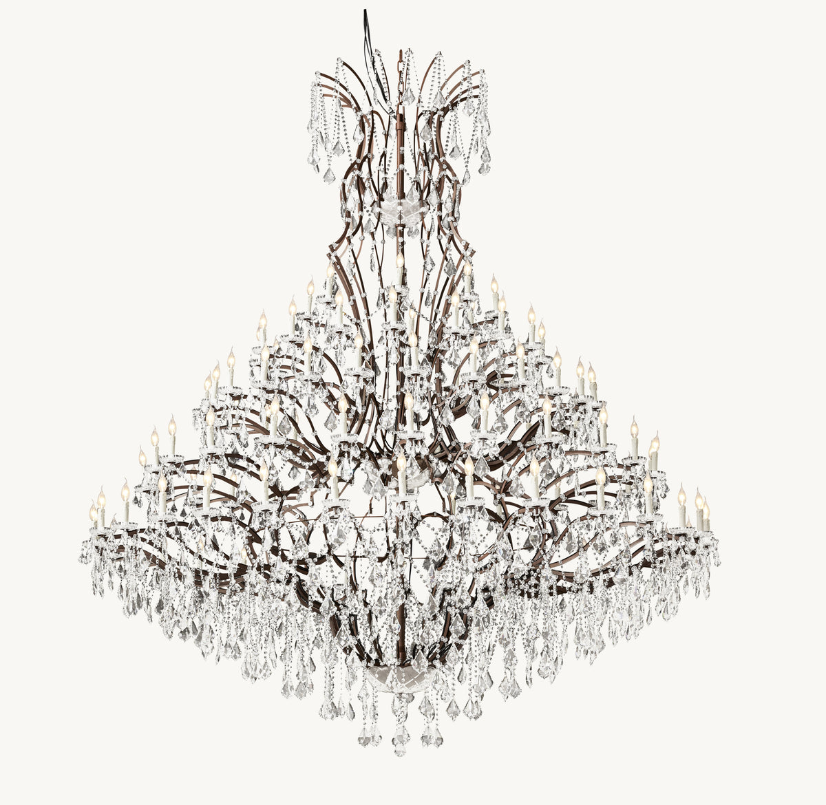 Sculptural 19th C. Rococo Iron & Crystal Round Chandelier, alternate view