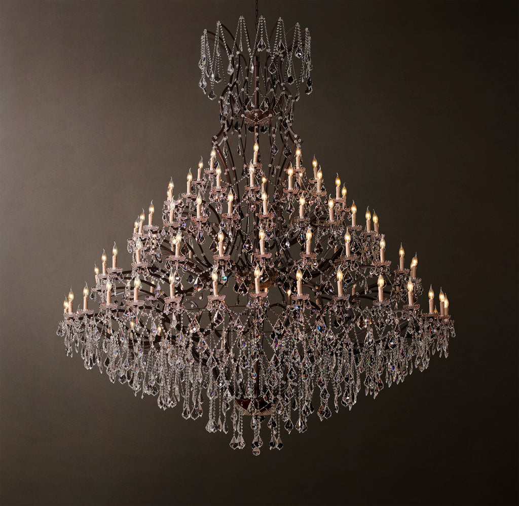 Sculptural 19th C. Rococo Iron & Crystal Round Chandelier – 101" Rustic Iron/Clear Crystal
