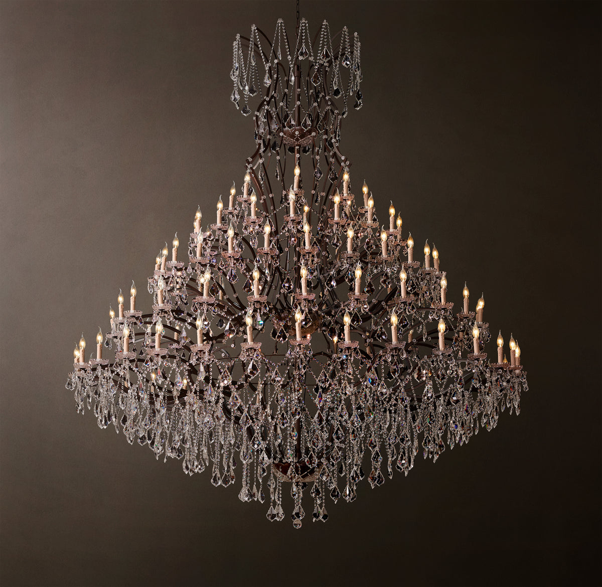Sculptural 19th C. Rococo Iron & Crystal Round Chandelier – 101" Rustic Iron/Clear Crystal