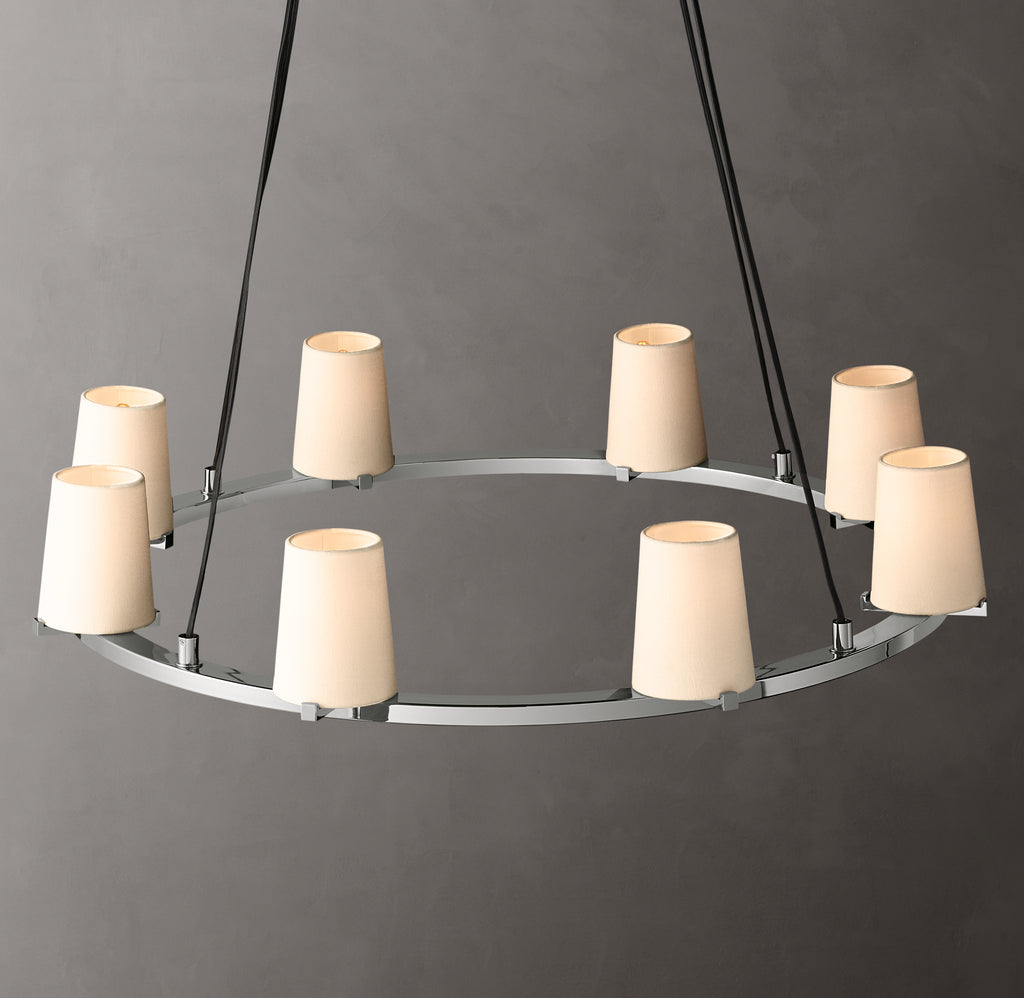 Artisan Pauillac Fabric Shade Round Chandelier – 36" Polished Nickel
