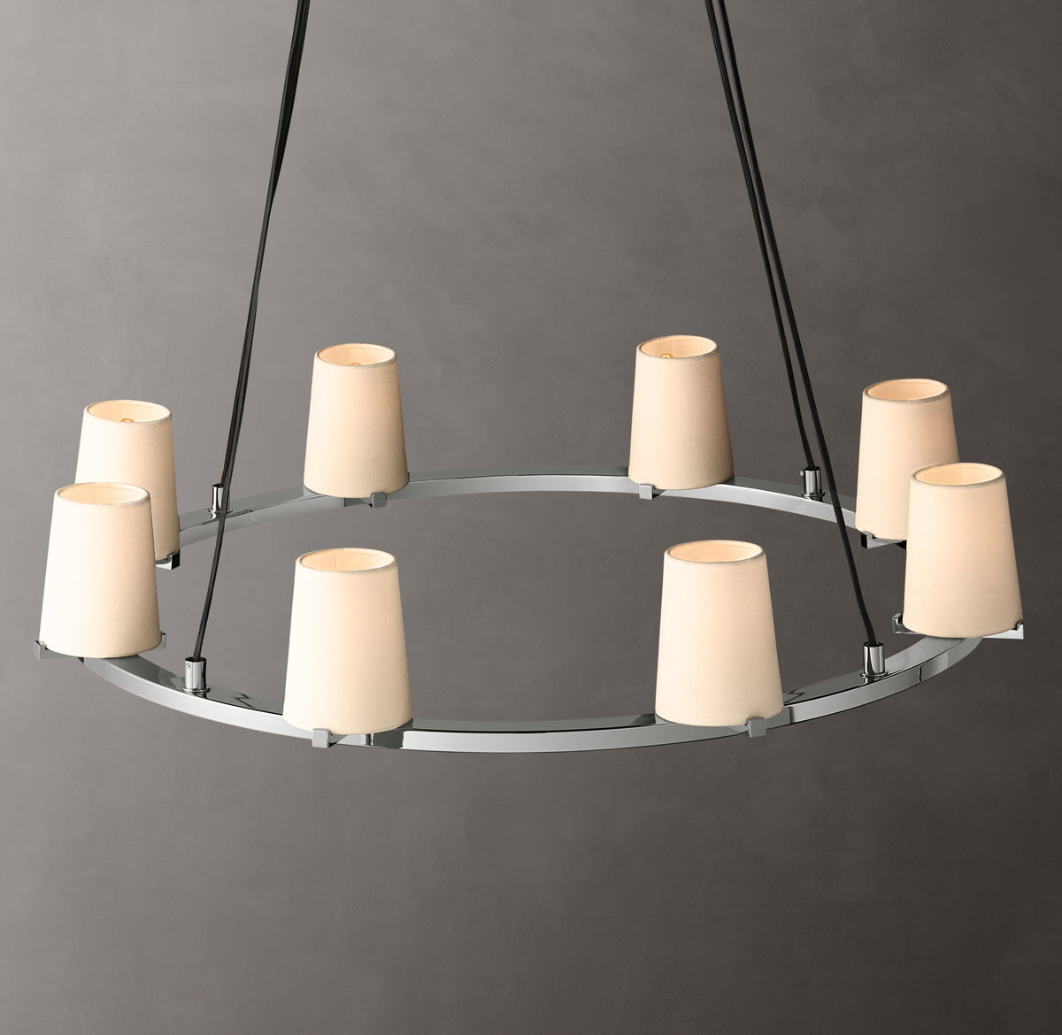 Artisan Pauillac Fabric Shade Round Chandelier – 36" Polished Nickel