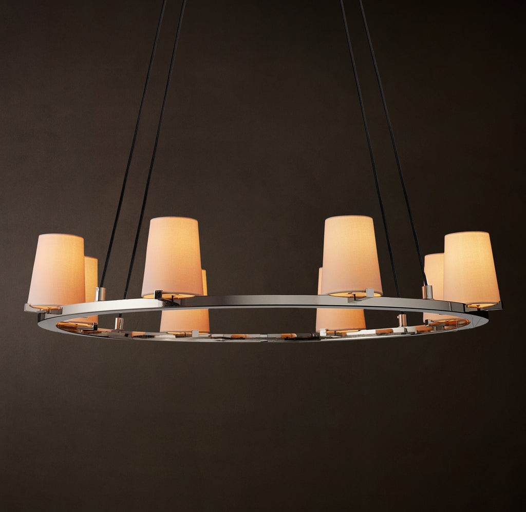 Artisan Pauillac Fabric Shade Round Chandelier – 36" Polished Nickel
