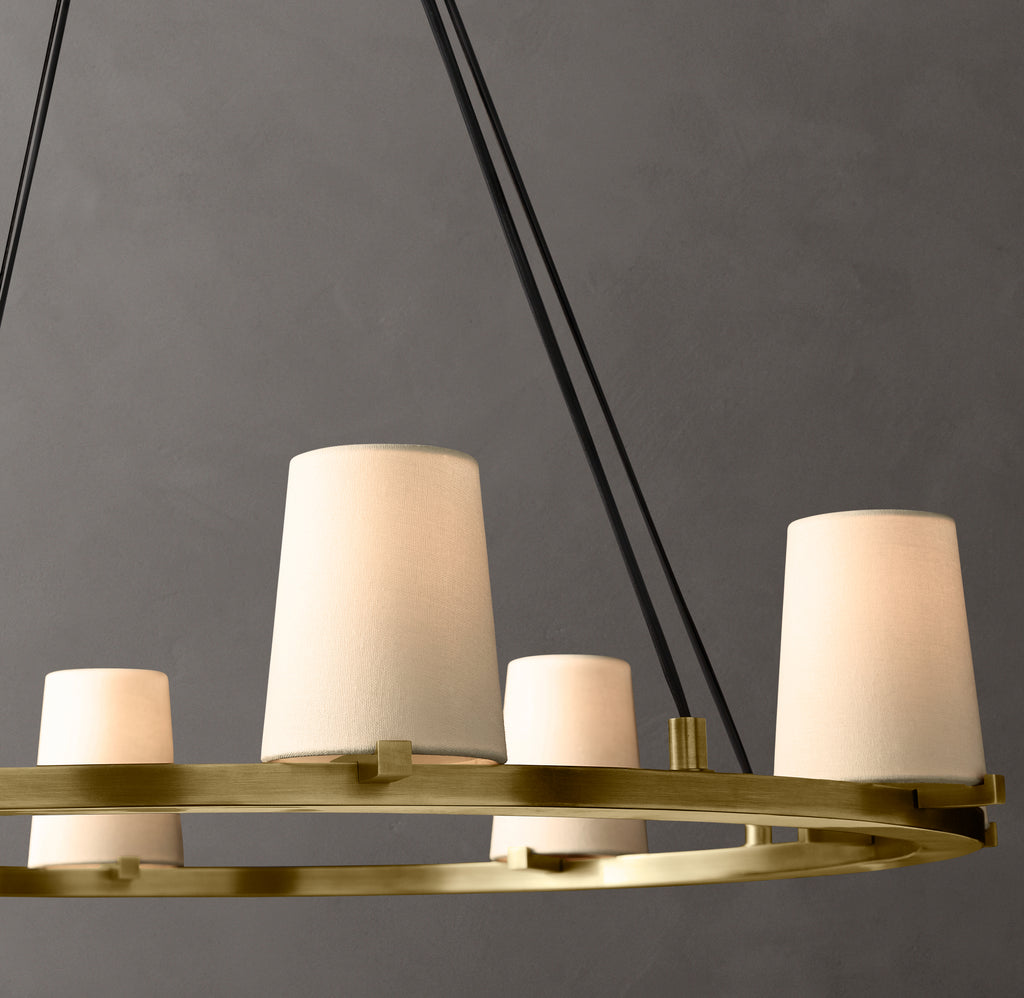 Artisan Pauillac Fabric Shade Round Chandelier – 36" Lacquered Burnished Brass