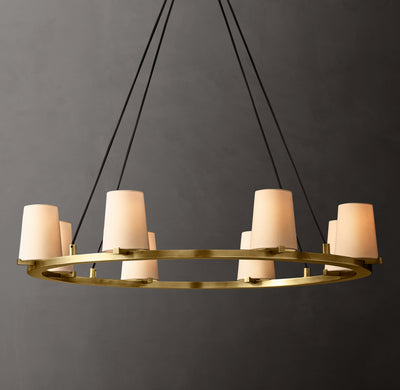 Artisan Pauillac Fabric Shade Round Chandelier – 36" Lacquered Burnished Brass