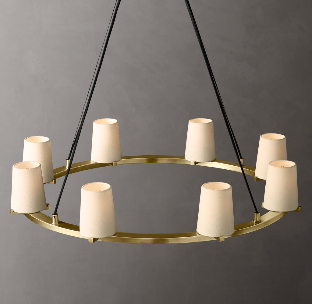 Artisan Pauillac Fabric Shade Round Chandelier – 36" Lacquered Burnished Brass