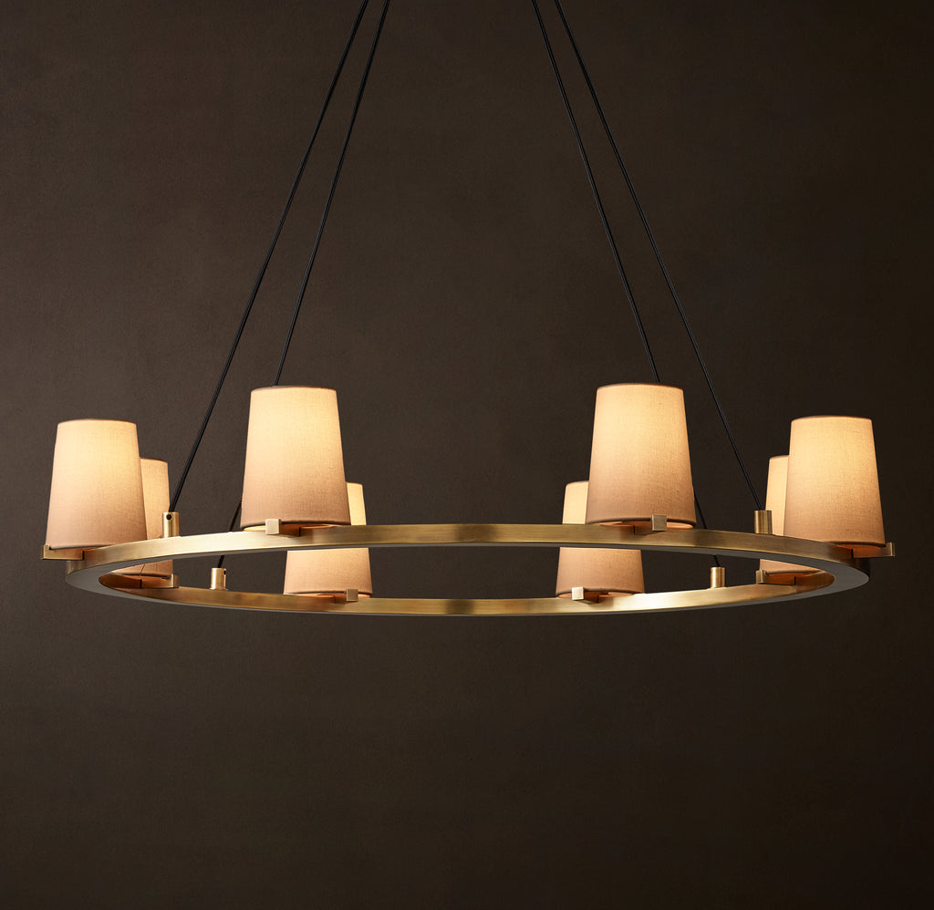 Artisan Pauillac Fabric Shade Round Chandelier – 36" Lacquered Burnished Brass
