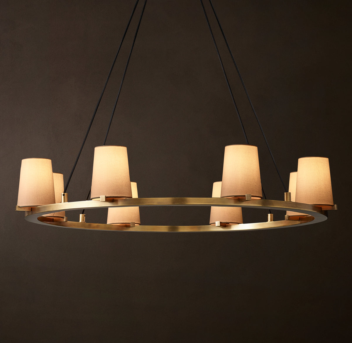 Artisan Pauillac Fabric Shade Round Chandelier – 36" Lacquered Burnished Brass