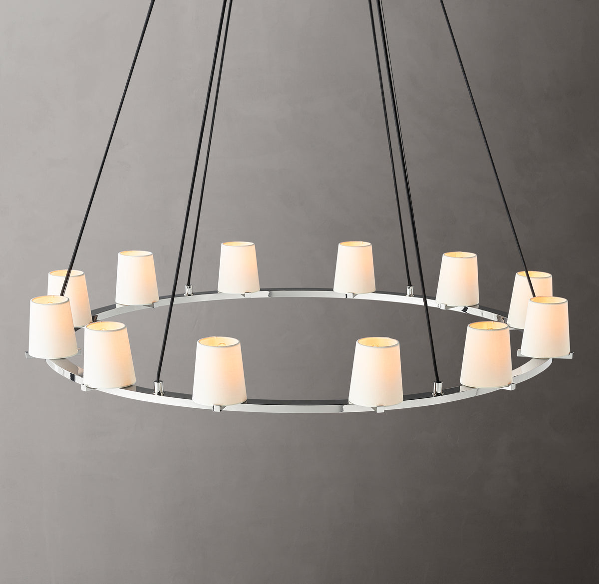 Artisan Pauillac Fabric Shade Round Chandelier – 48" Polished Nickel