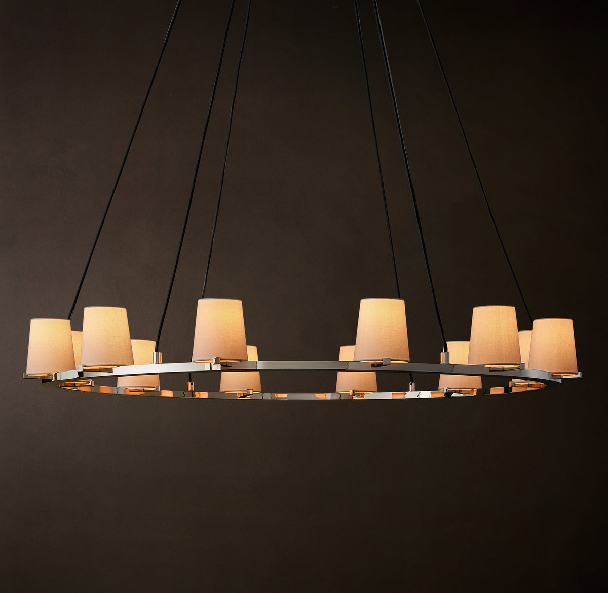 Artisan Pauillac Fabric Shade Round Chandelier – 48" Polished Nickel